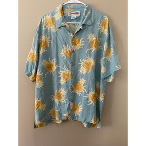 Honolulu Lulu Hawaiian Pineapple Print Shirt 100% Silk Size Large